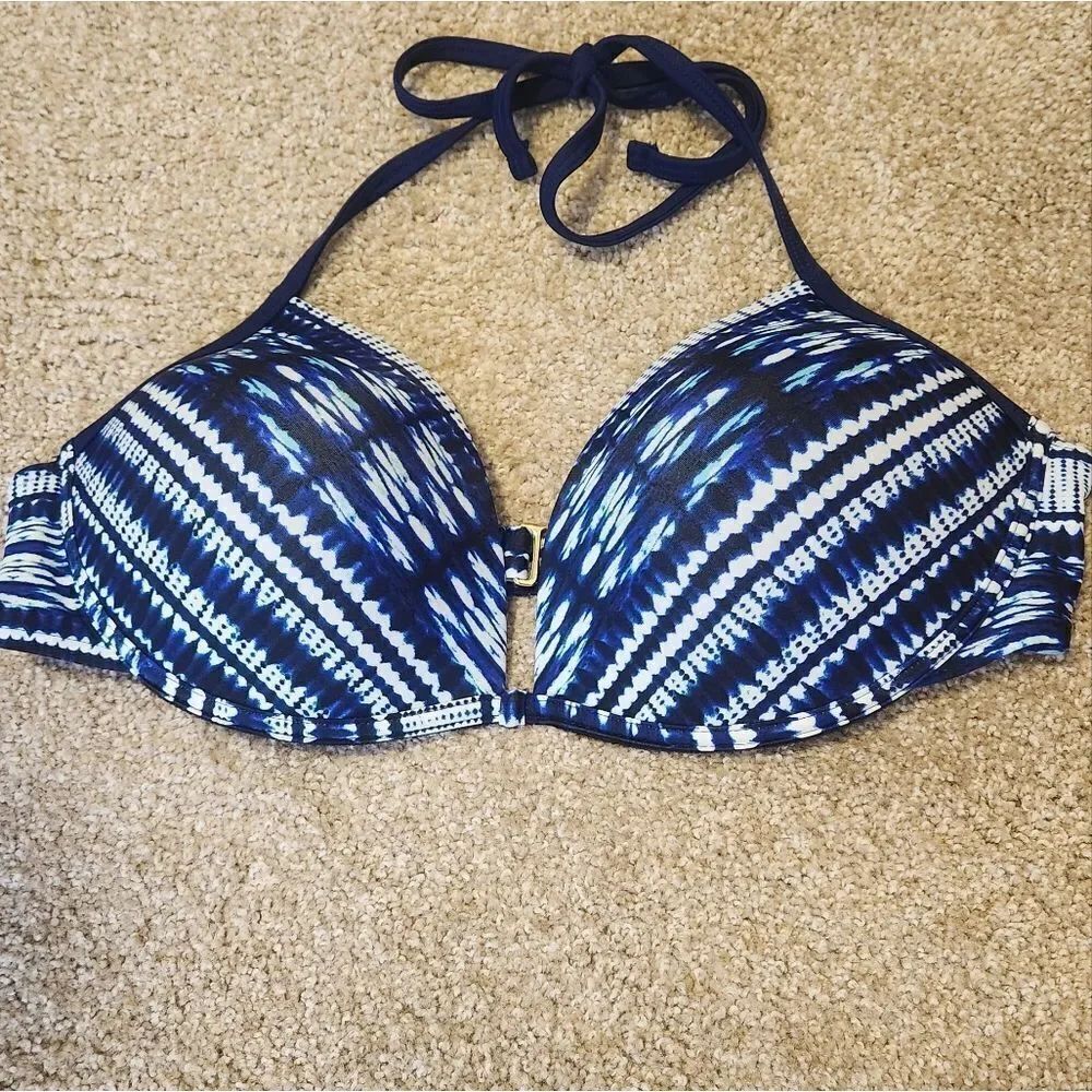 Ambrielle XL Blue White Plunge Underwear One Piece Women's Bikini Swimtop